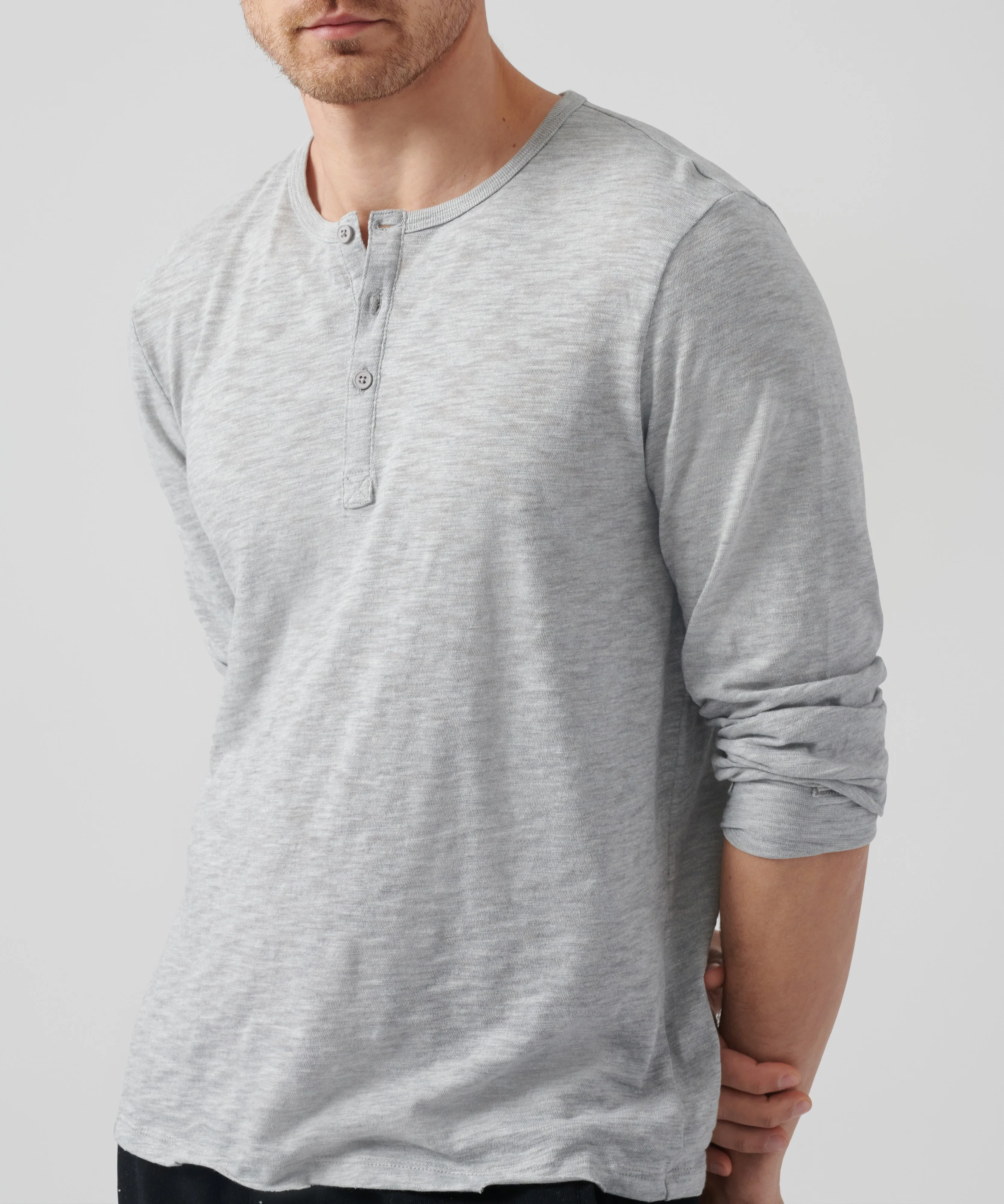 Slub Jersey Destroyed Wash Henley - Heather Grey