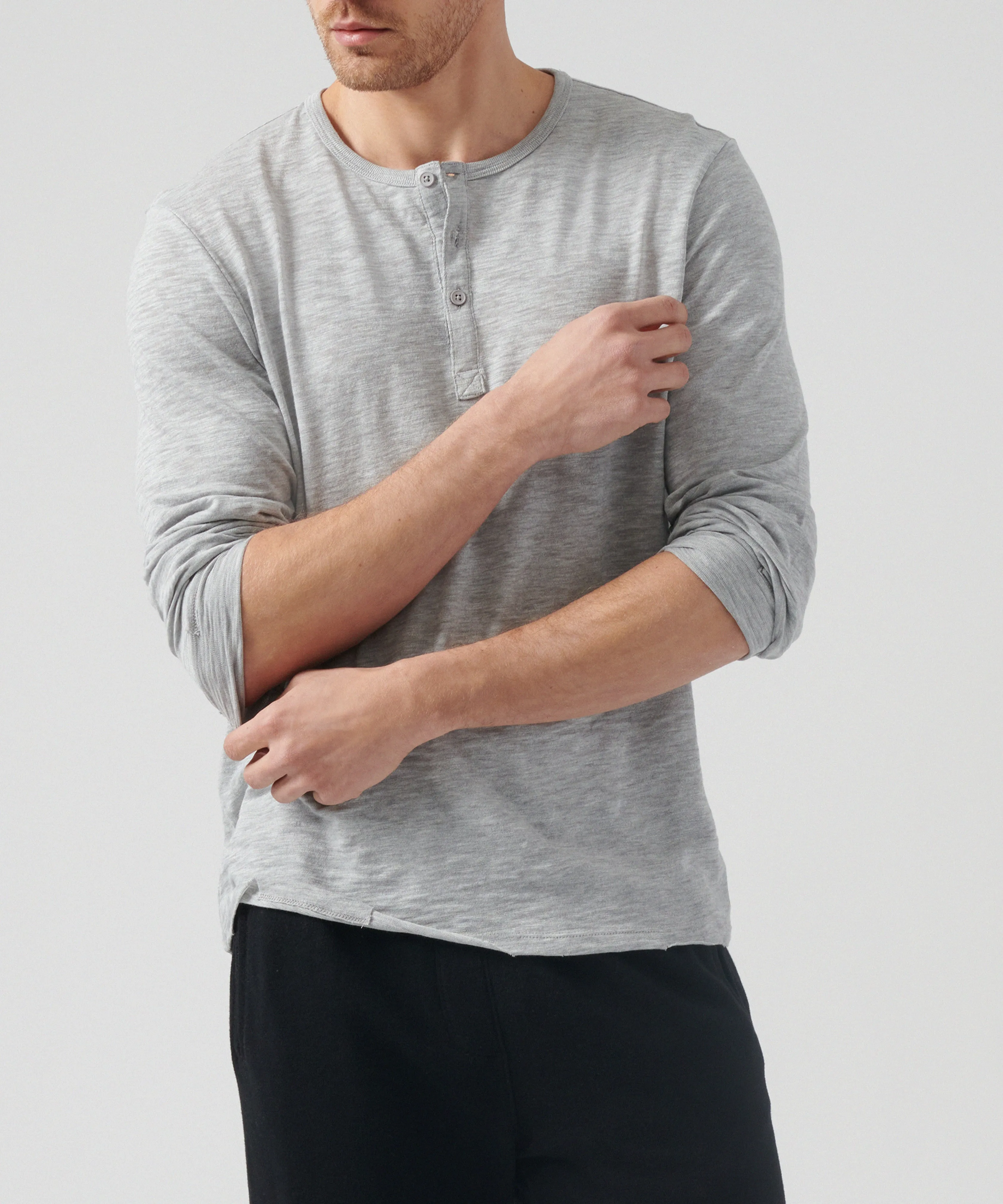 Slub Jersey Destroyed Wash Henley - Heather Grey