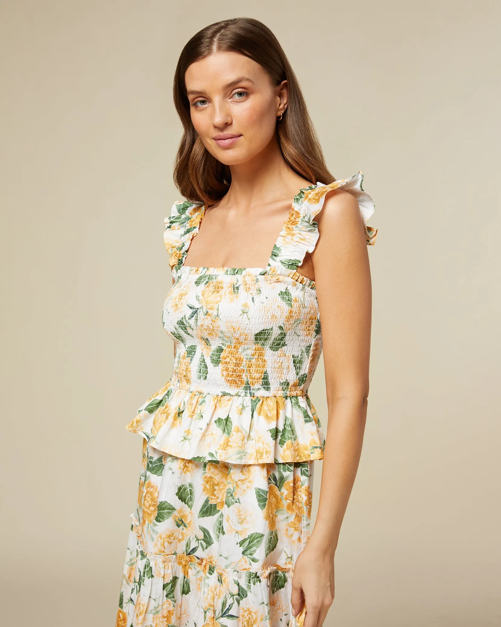 Smocked Flutter Midi Dress