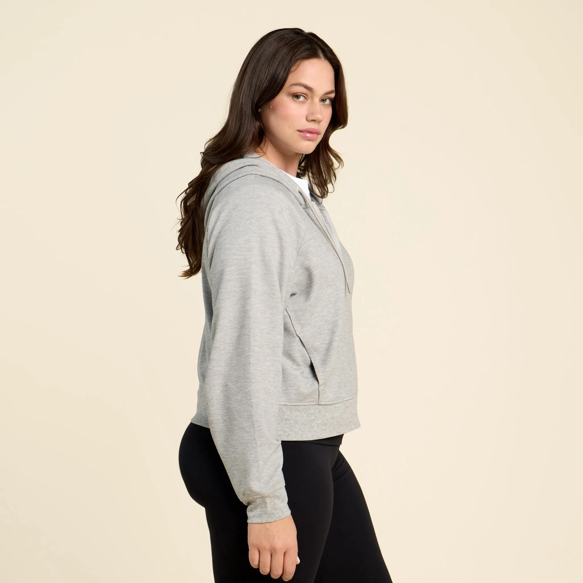 Sporty Waffle Zip Up | Heather Grey