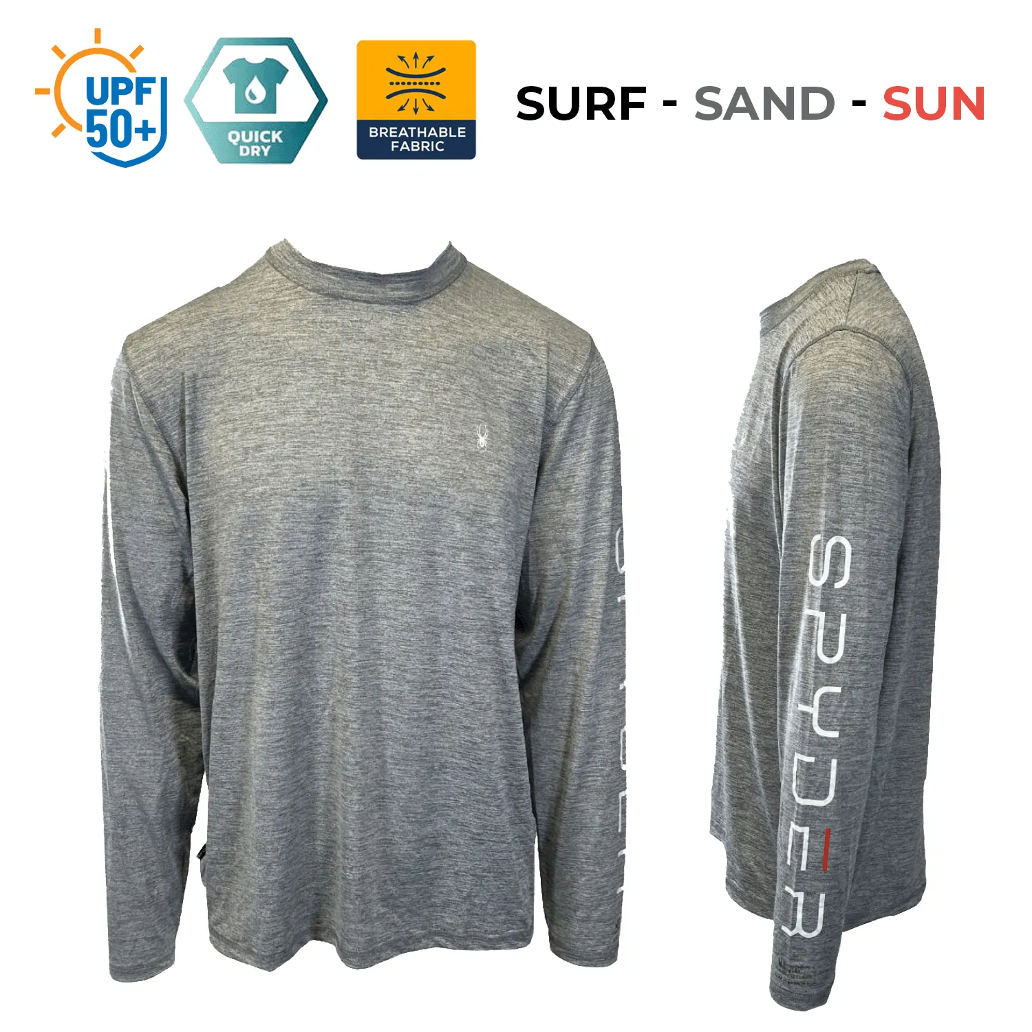 Spyder Swim Men's T-Shirt Heather Grey UPF50  Rash Guard L/S (S02)