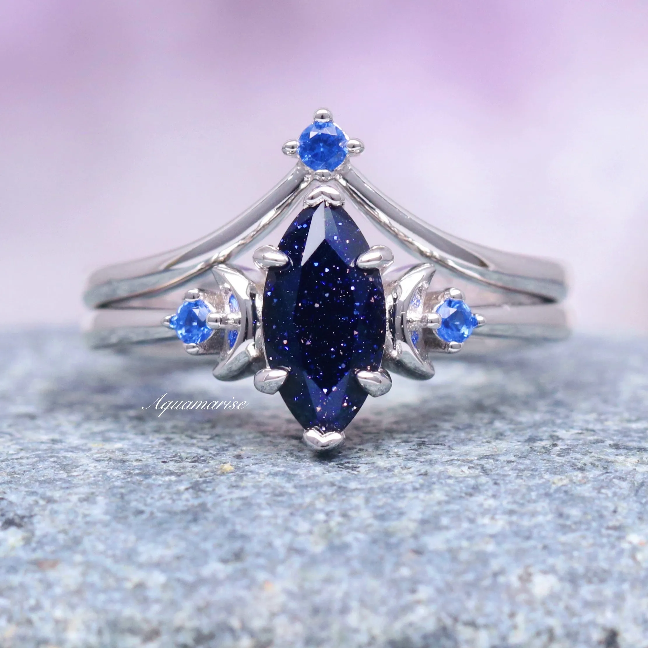 Starry Night, Meteorite & Blue Fire Opal Couples Ring