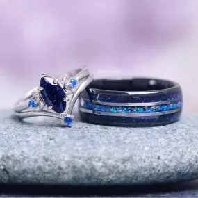 Starry Night, Meteorite & Blue Fire Opal Couples Ring