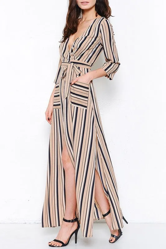 Striped Maxi Wrap Dress