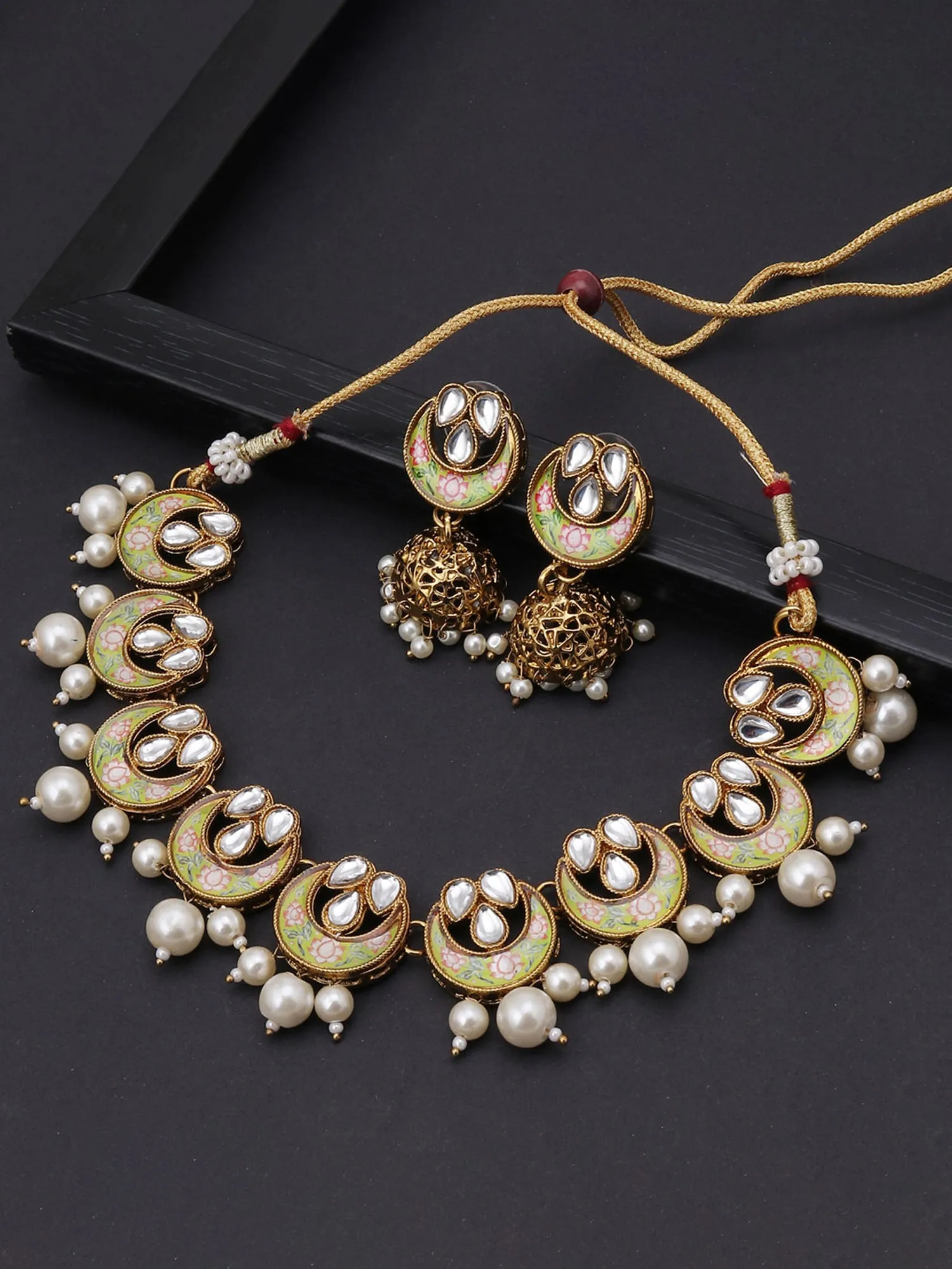 Sukkhi Adorable Kundan Gold Plated Mint Collection Pearl Choker Necklace Set for Women