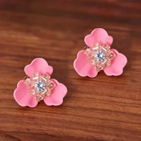 Sukkhi Adorable Stud AD Pink Gold Plated Earring For Women