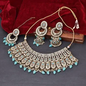 Sukkhi Aqua Gold Plated Mirror & Pearl Choker Necklace Set For Women