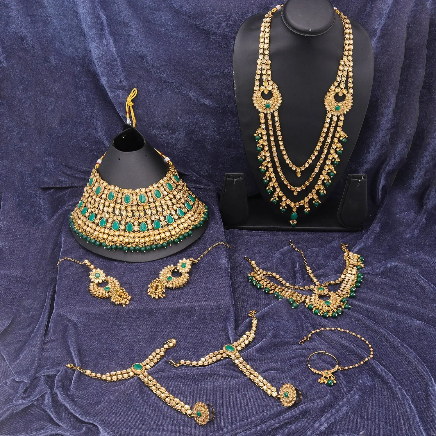 Sukkhi Artistically Kundan & Pearl Layer Gold Plated Green Dulhan Set For Women