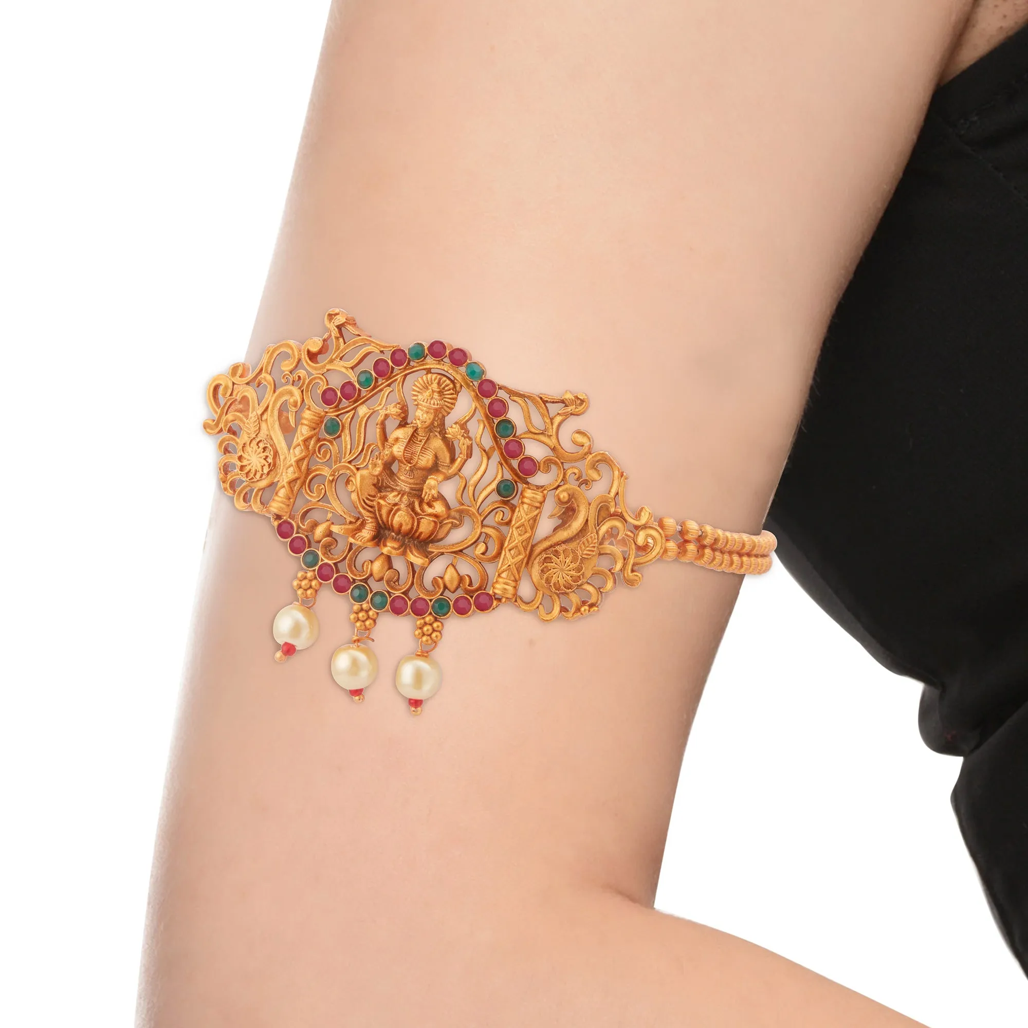 Sukkhi Artistically Pearl Gold Plated Goddess Laxmi Bajuband For Women