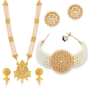 Sukkhi Astonish Gold Plated Pearl Necklace Set Combo for Women (SKR73273)