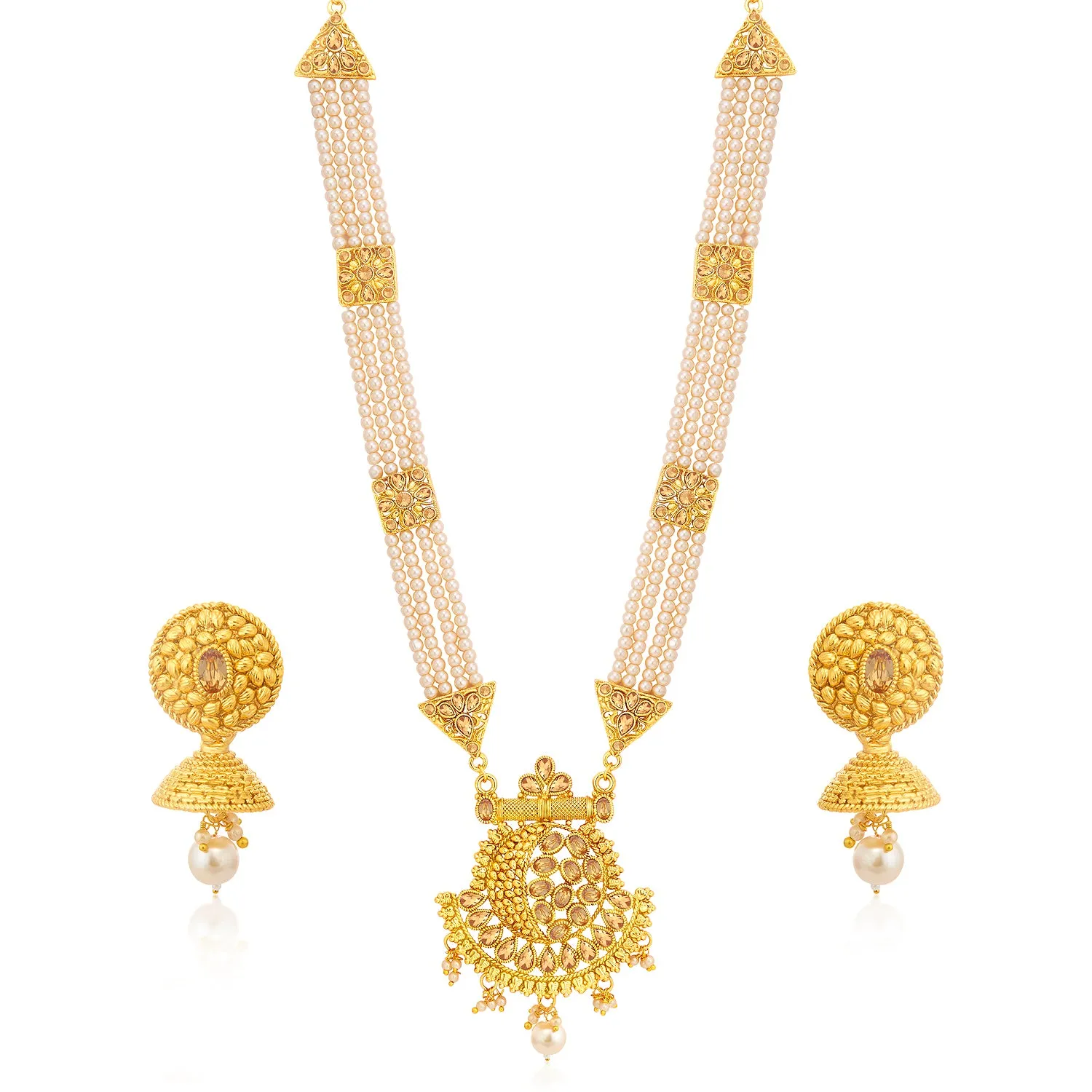 Sukkhi Astonish Gold Plated Pearl Necklace Set Combo for Women (SKR73273)