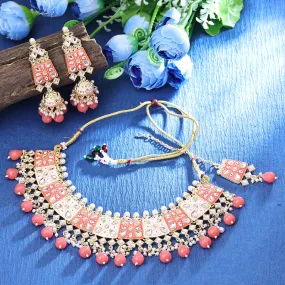 Sukkhi Bewitching Gold Plated Meenakari Choker Necklace Set For Women