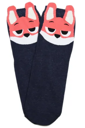 Suspicious Miss Fox Cotton Socks Navy