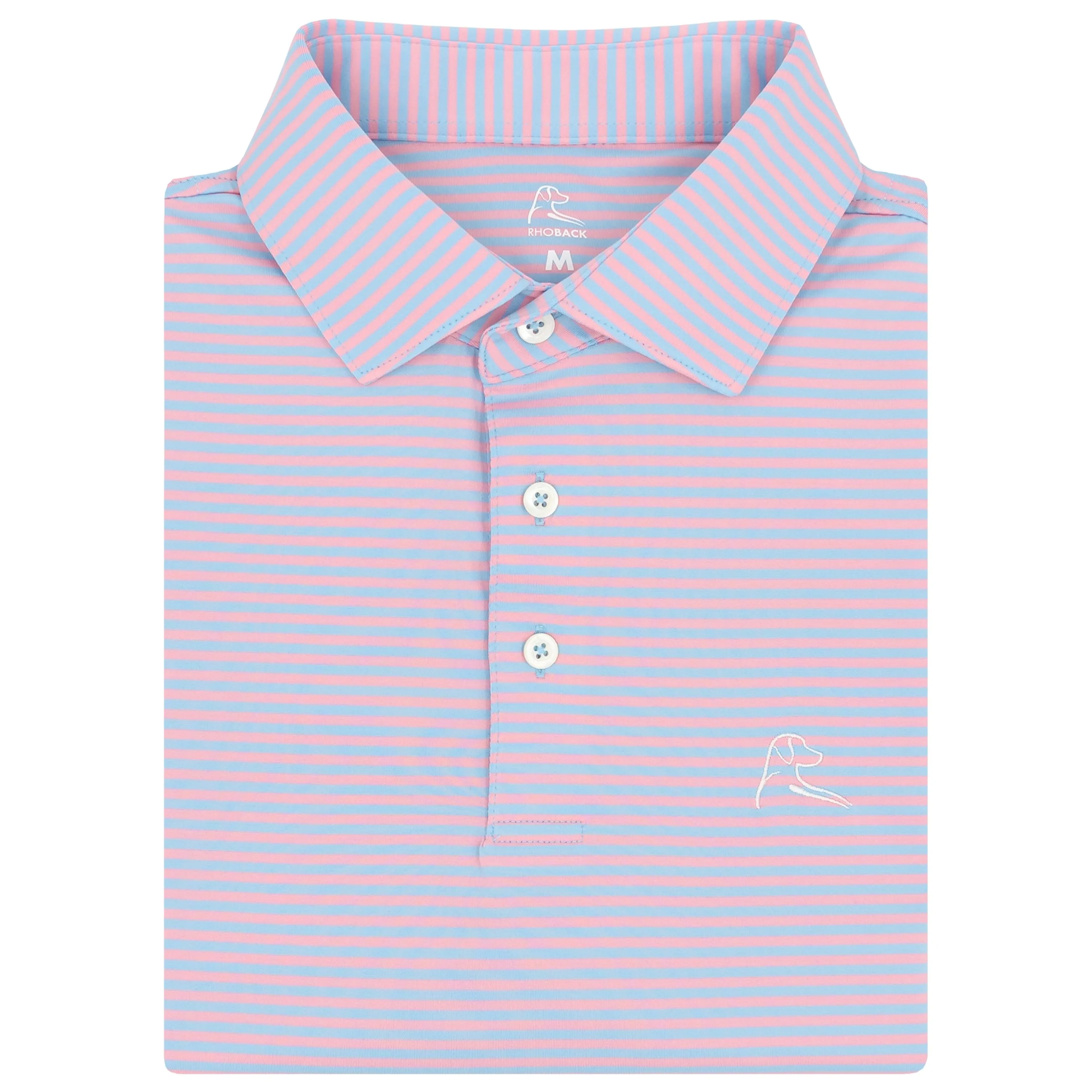 The Birdie Stripe | Performance Polo | The Birdie Stripe - Flamingo Pink/Pure Blue