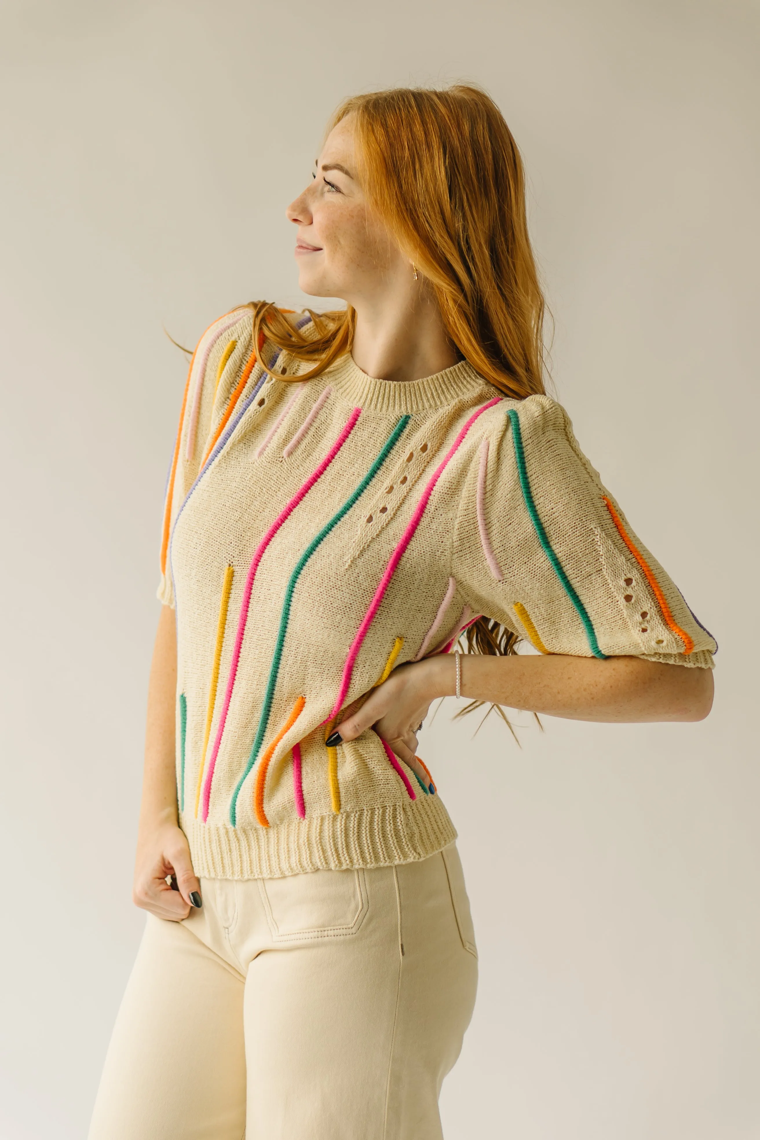 The Collings Striped Detail Sweater in Cream