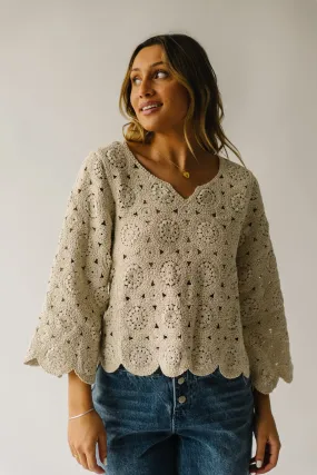 The Liska Scalloped Crochet Sweater in Natural