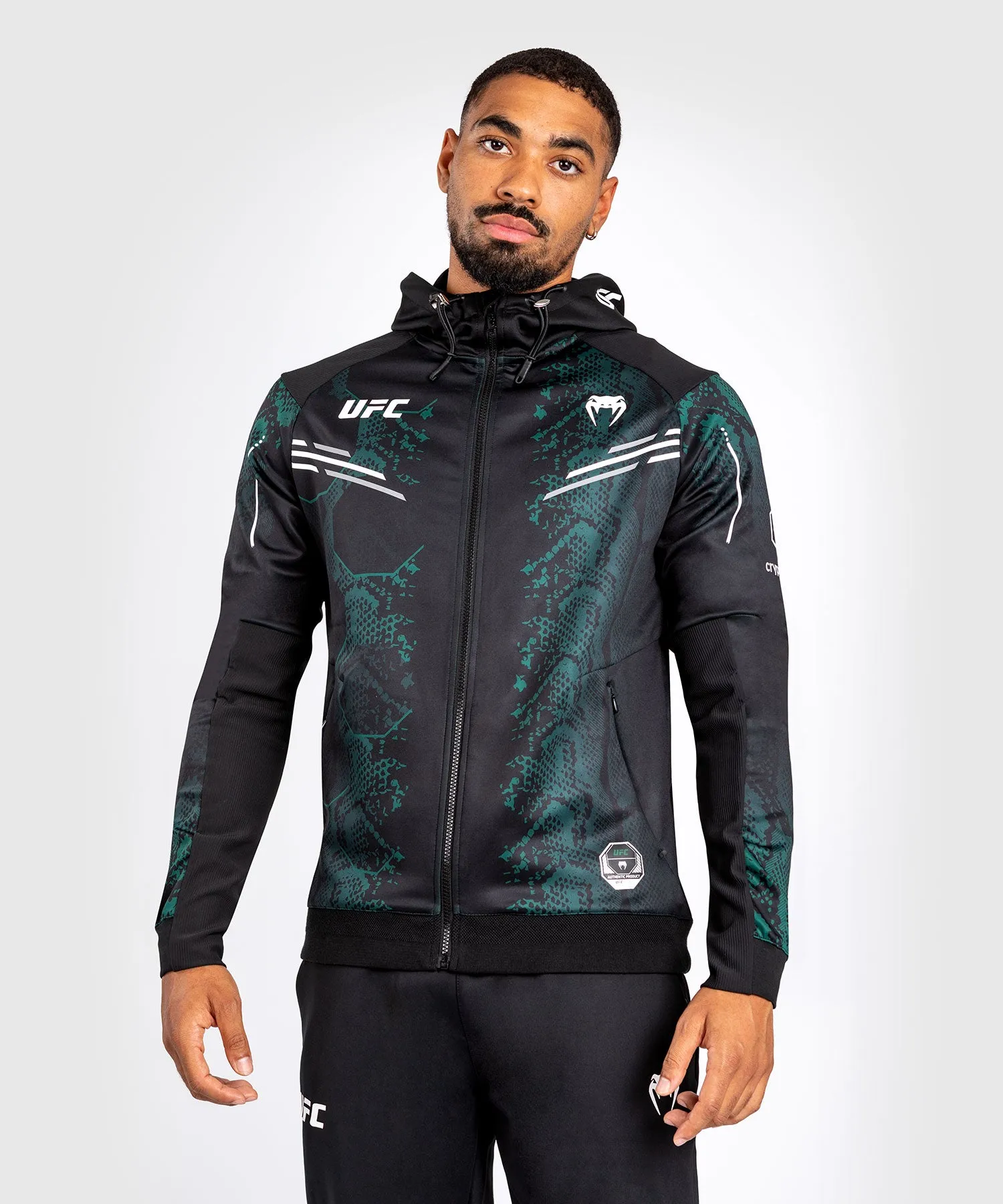 UFC Adrenaline by Venum Personalized Authentic Fight Night Men's Walkout Hoodie - Emerald Edition - Green/Black