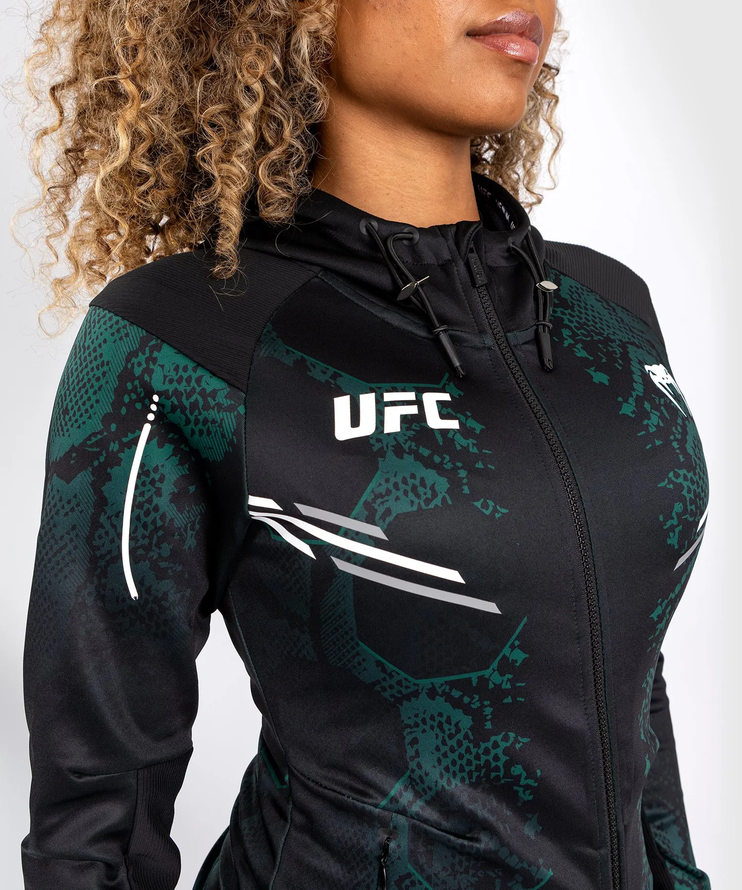 UFC Adrenaline by Venum Personalized Authentic Fight Night Women’s Walkout Hoodie - Emerald Edition - Green/Black