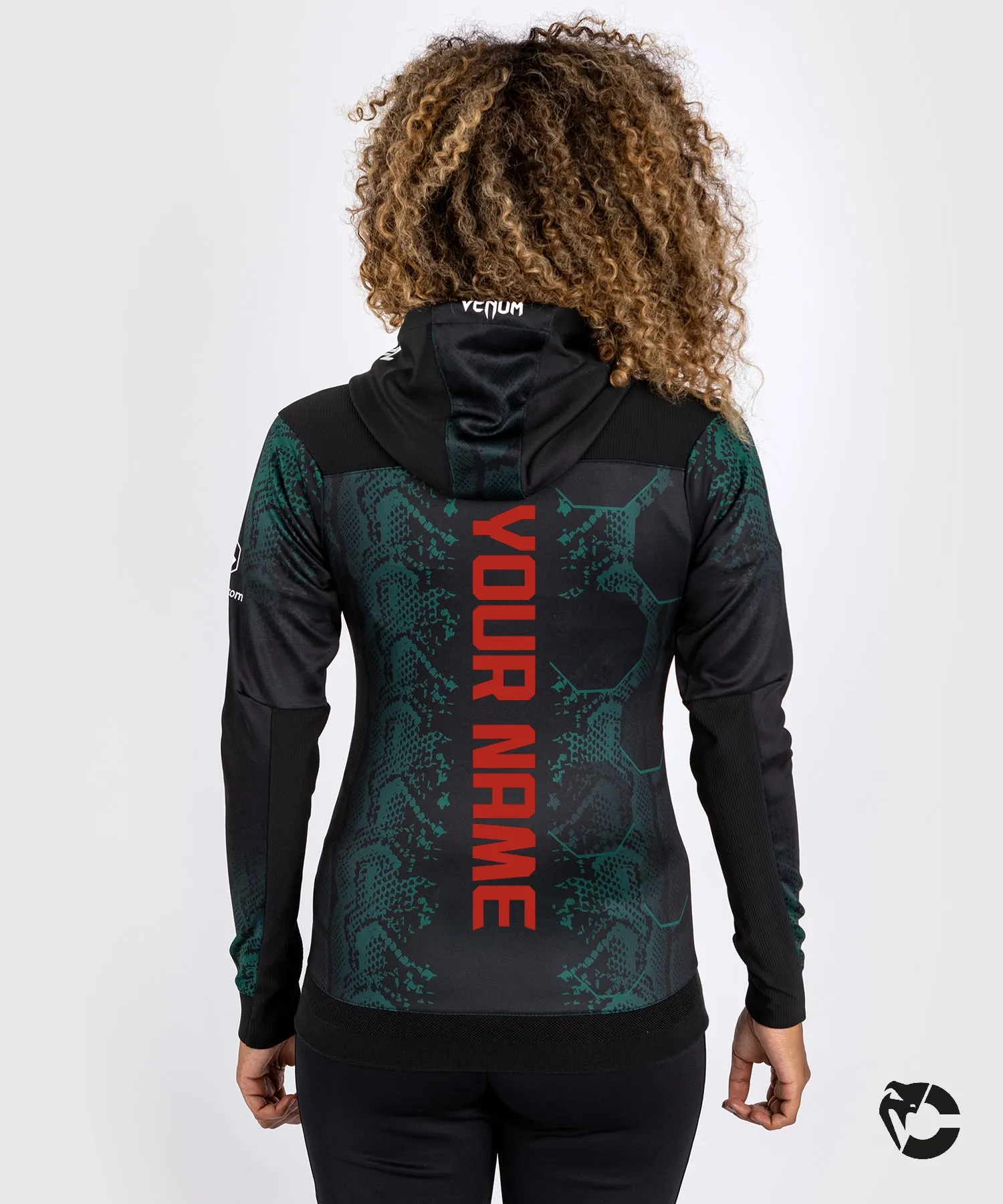 UFC Adrenaline by Venum Personalized Authentic Fight Night Women’s Walkout Hoodie - Emerald Edition - Green/Black