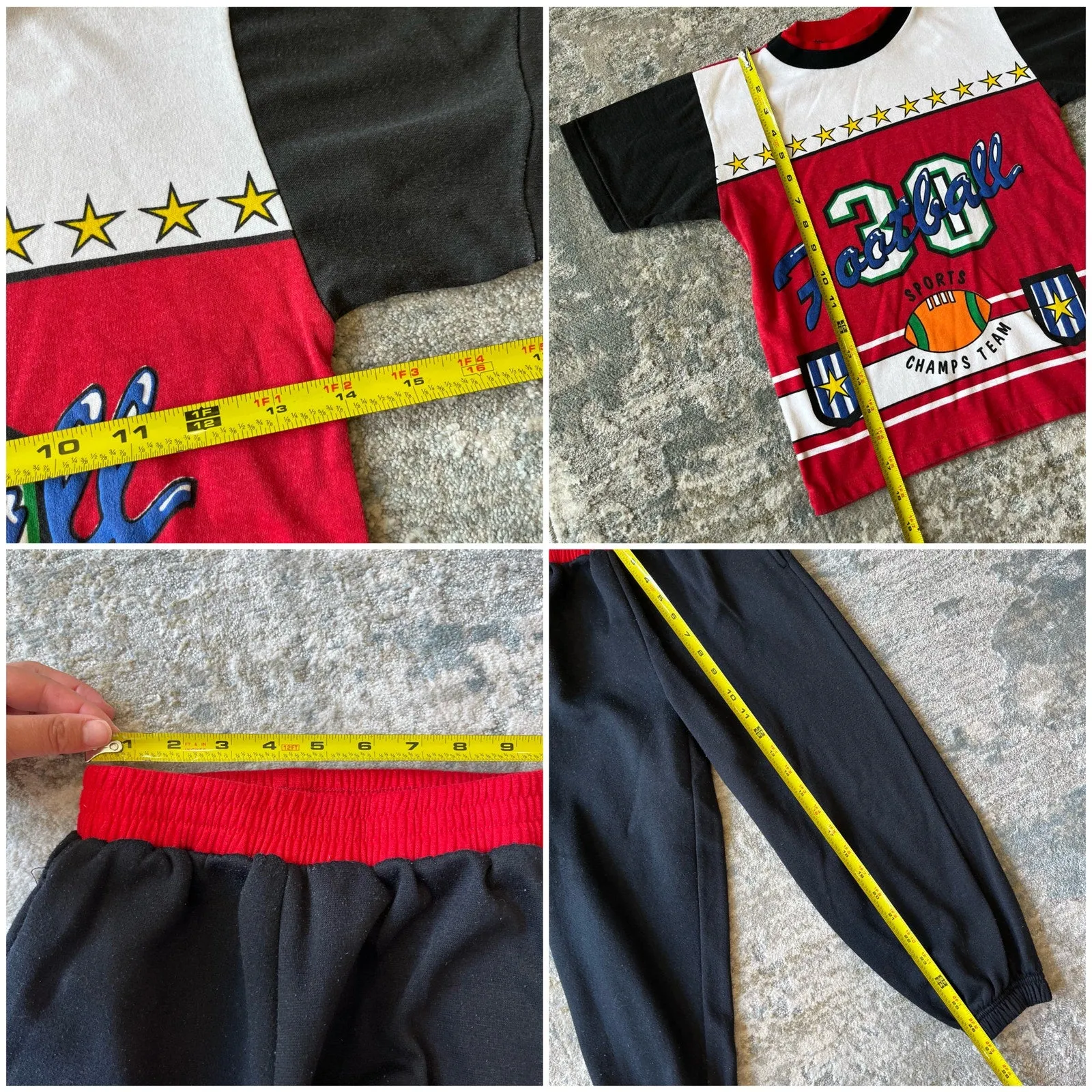 Vintage 90s Black Red Football Tee & Sweatpants 6 USA