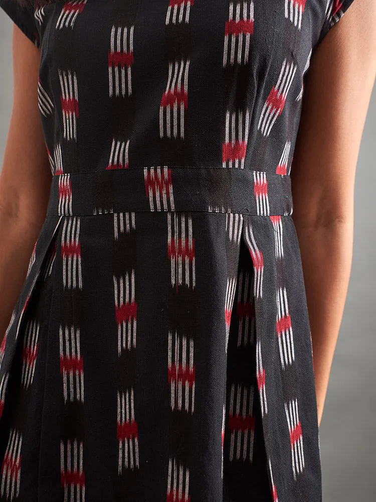 Vintage Pleat Dress - Black Ikat