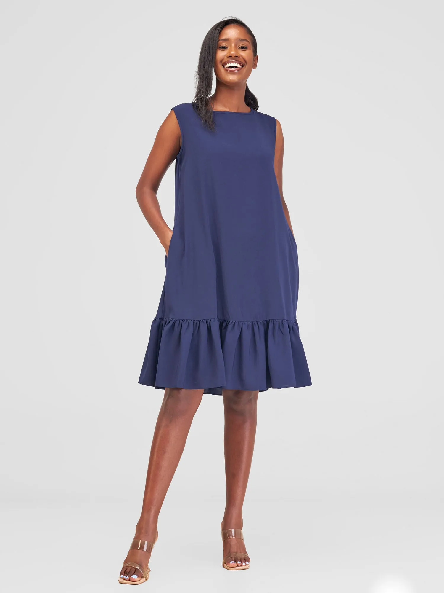 Vivo Dalia Sleeveless Gathered Tent Dress - Dark Navy