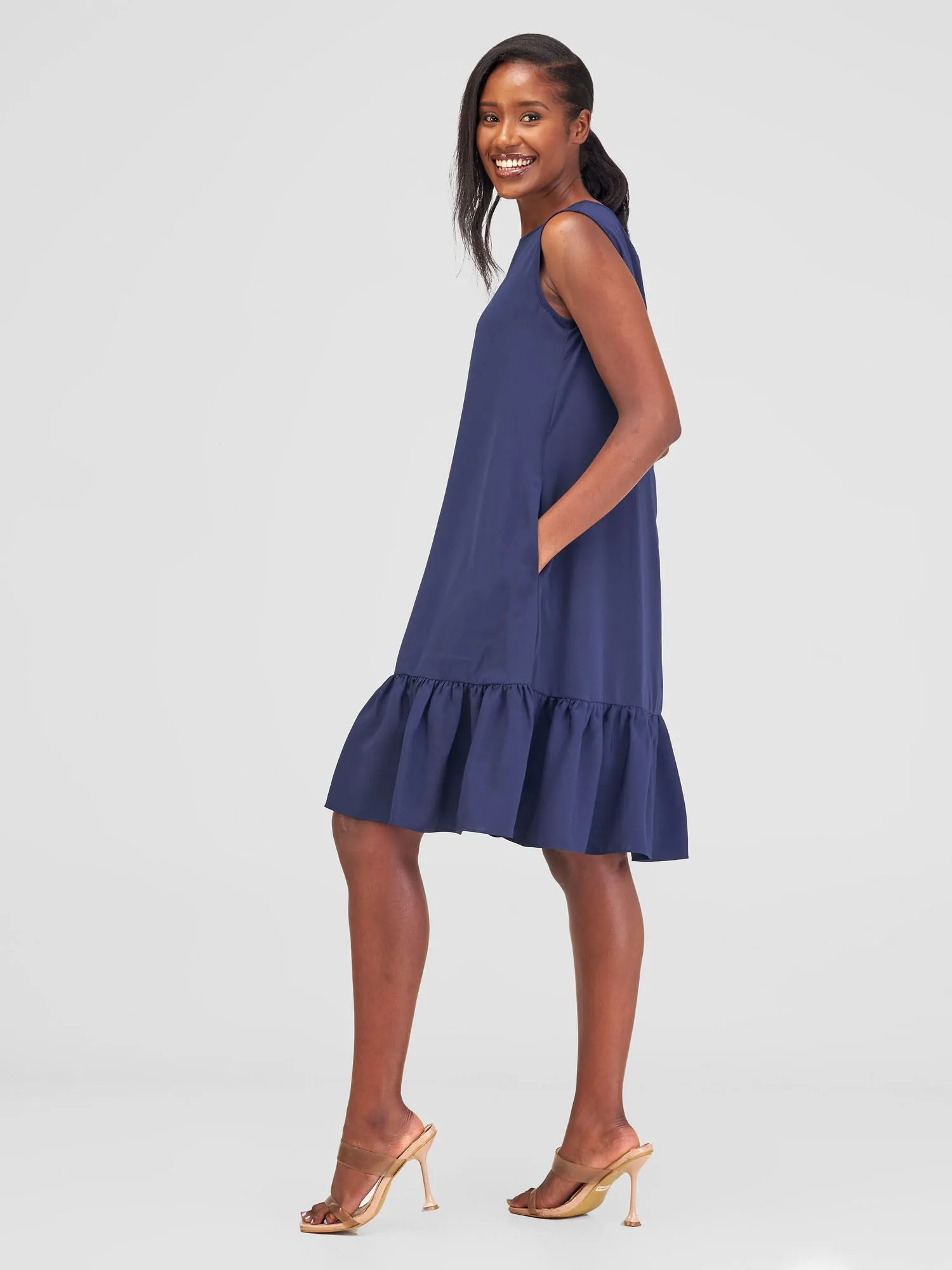 Vivo Dalia Sleeveless Gathered Tent Dress - Dark Navy