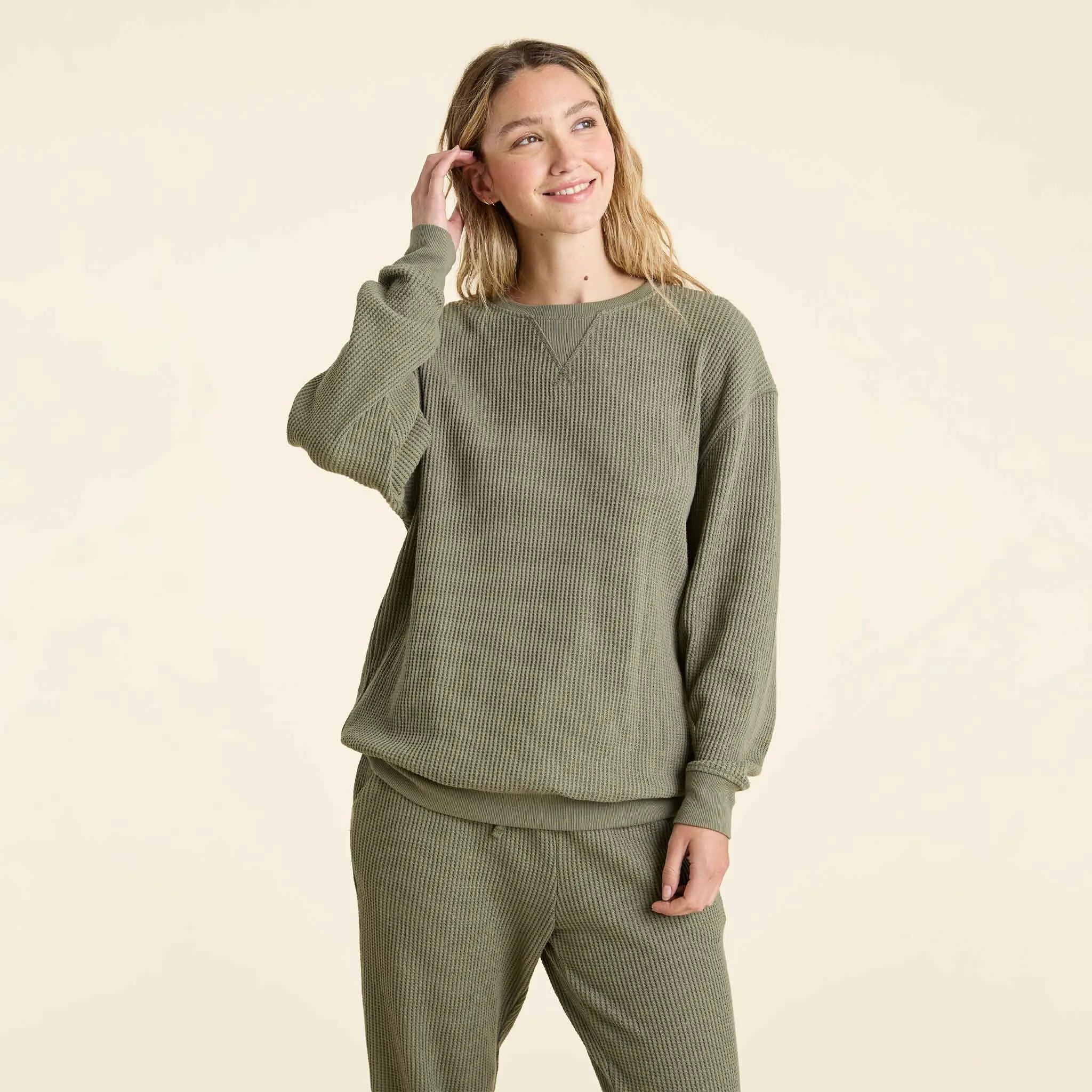 Waffle Crewneck Pullover | Olive