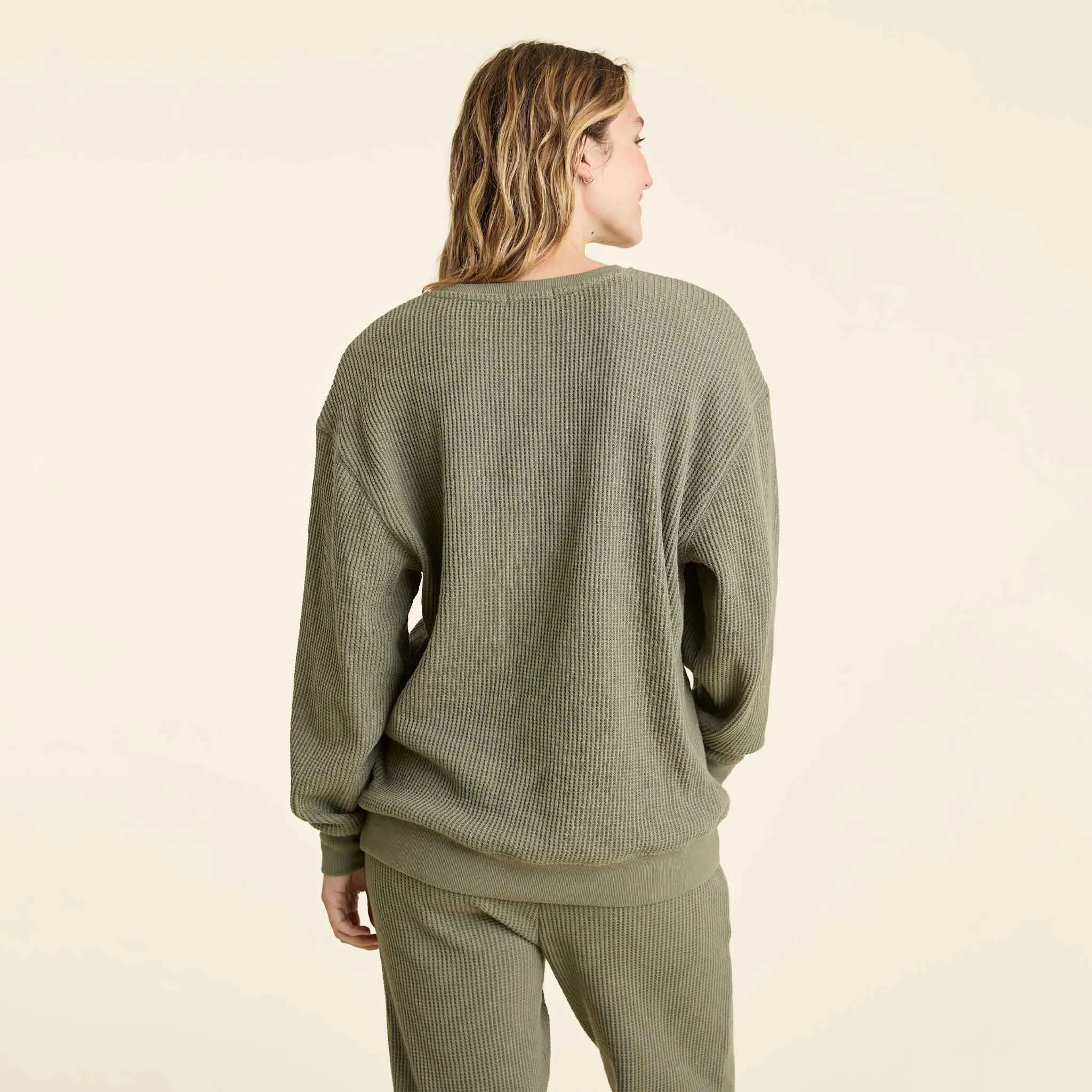 Waffle Crewneck Pullover | Olive