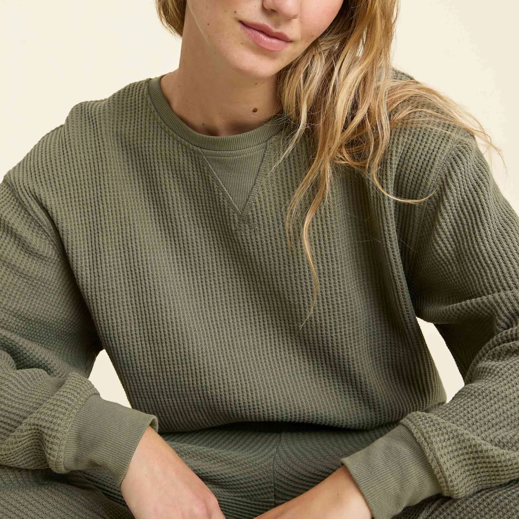 Waffle Crewneck Pullover | Olive