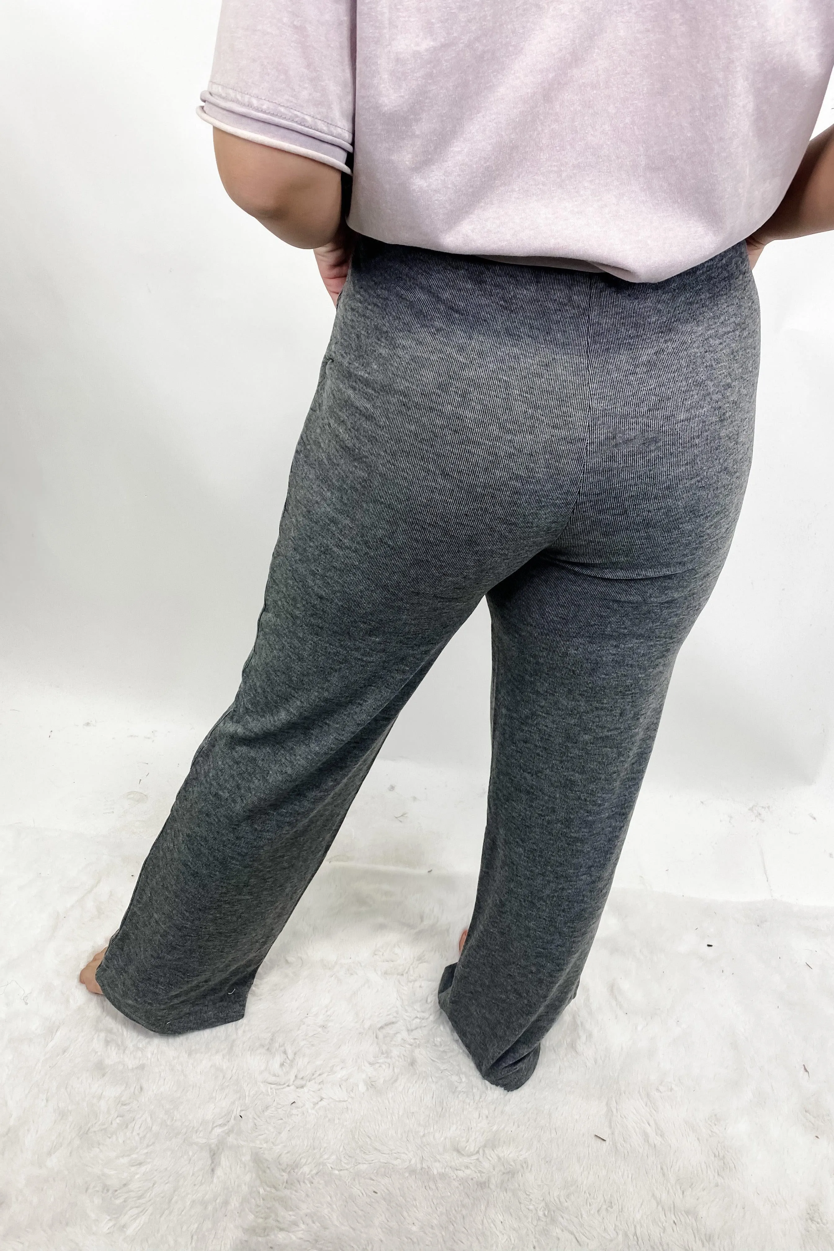 Winding Down- {Beige & Charcoal} Super Soft Wide Leg Pants w/ Pockets