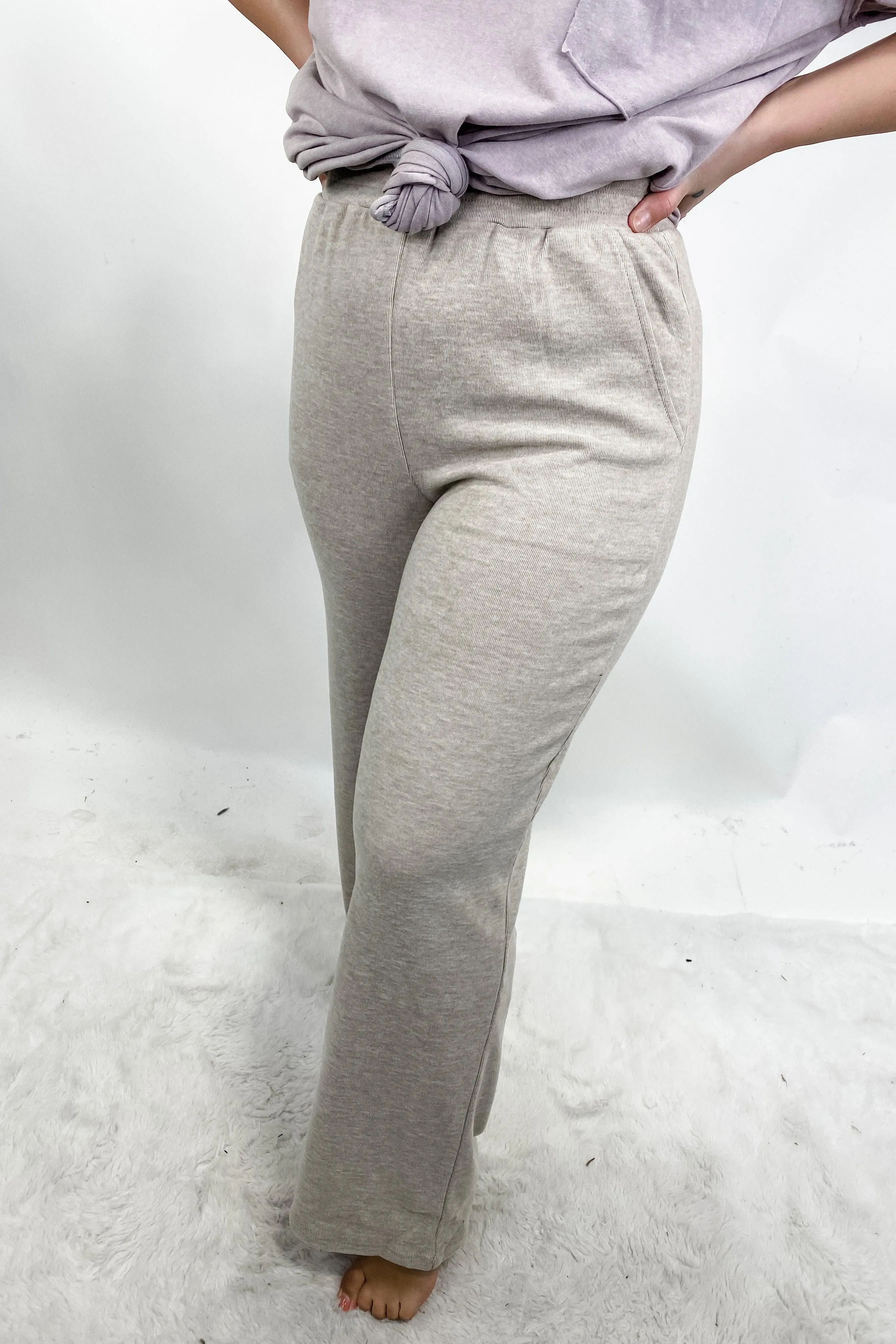 Winding Down- {Beige & Charcoal} Super Soft Wide Leg Pants w/ Pockets