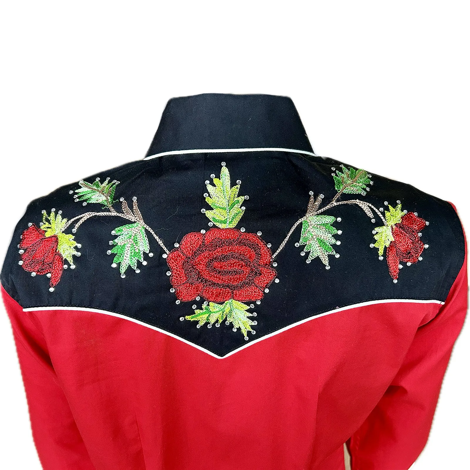 Women's Vintage 2-Tone Red Roses Embroidery Western Shirt