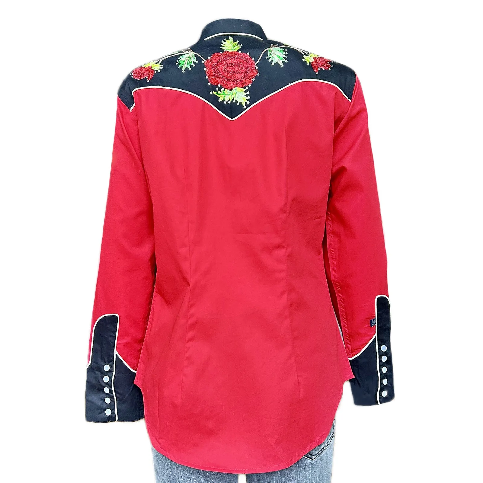 Women's Vintage 2-Tone Red Roses Embroidery Western Shirt